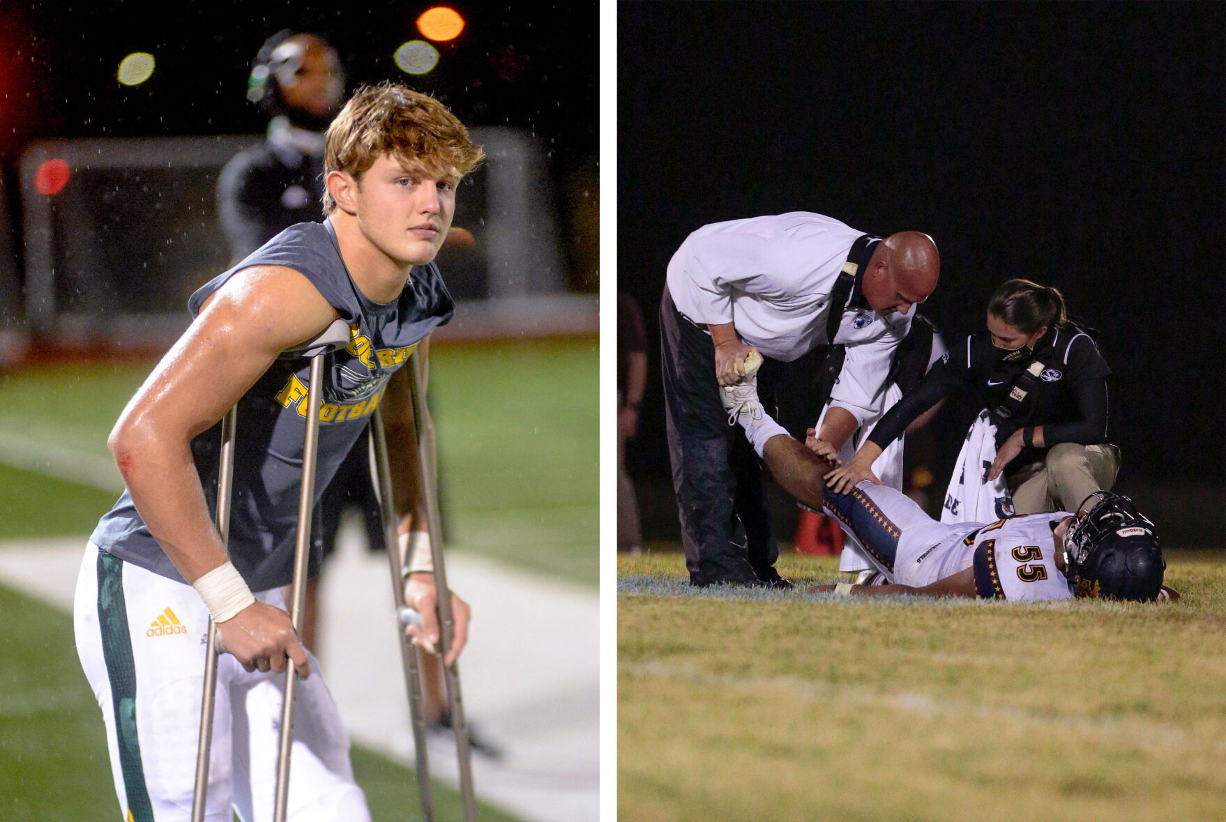 Rock Bridge senior Max Vanatta stands on the sidelines after sustaining